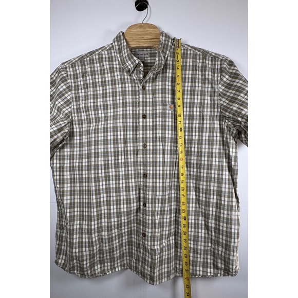 Carhartt Men's Tan‎ & Blue Plaid Short Sleeve Relaxed Fit Button Down Sz 2XL - Picture 8 of 9